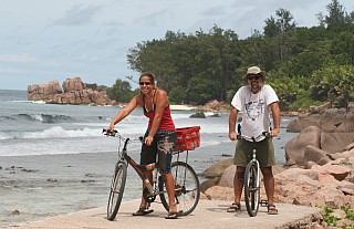 Fantastic bike riding on the coast of La Digue