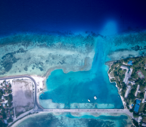 Our Addu anchorage, with Gan to the right