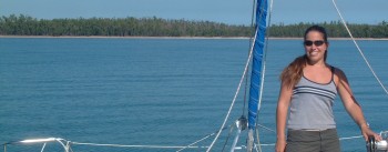 Amanda at our Alcaro Bay, Cape Don anchorage