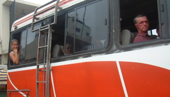 Amanda (back) and Kim on an Ecuadorian bus