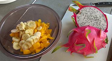 Fresh banana, mango, & Dragon Fruit salad