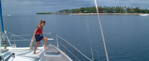 Amanda picking up the deck off Bekana Resort, Lautoka