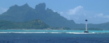 The reef and inner lagoon, with Bora Bora peak.