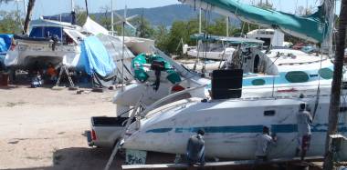 View from Ocelot of other boats being worked on