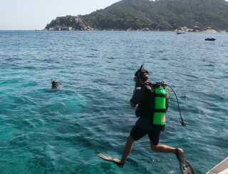 Chris entering the beautiful Similan Is. water