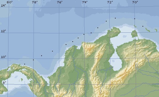 Dots are actual GPS positions of our sail from Curacao to the San Blas