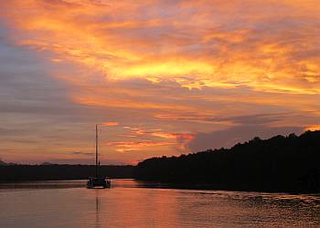 A fiery dawn greeted us as we left the Kalumpang River