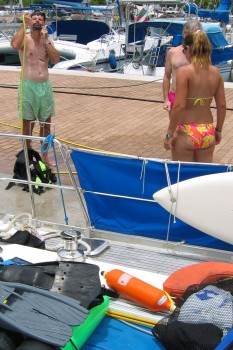 Ahhh. Free fresh water galore on the Marina Taina dock, Tahiti.