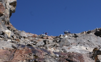 Greeting party below the glacier