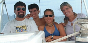 Jon, Chris, Amanda & Sue sailing off Grenada