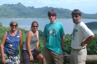 The Fearsome Foursome at a viewpoint in Huahine, French Polynesia, March 2004.