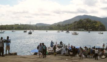 Busy Hellville boat ramp and anchorage, Nosy Be