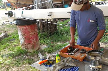 Heru also serviced both halyard winches on the mast