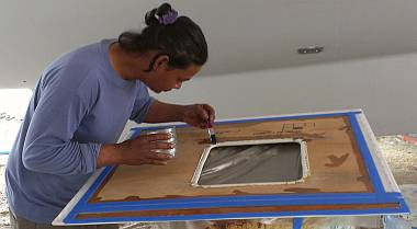 Houa epoxying the back of a headliner panel to waterproof it