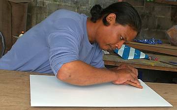 Houa epoxying formica onto a cabinet door for the heads