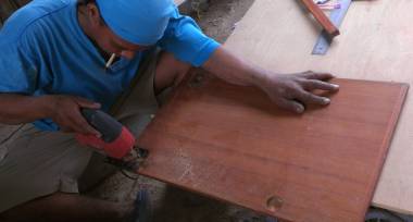 Houa shrinking the old cabinet doors down for the new cabinet