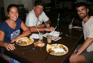 Sri Lankan lunch of curry, dahl, rice & lemon juice