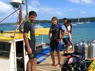 Jon and Amanda on the Dolphin Pacific Diving Dock, Vava'u