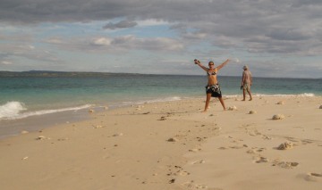 Amanda revels in the white sand of Nosy Shaba, Madagascar