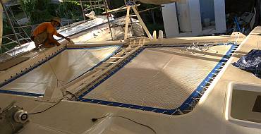 Starboard trampoline laced tight, port still unstrung