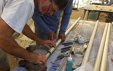 Assembling all the roller gear sections on the headstay