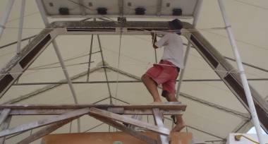 Jon inspecting the epoxy & glass on the back of the targa bar