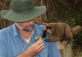 Jon with a wild lemur in Mayotte