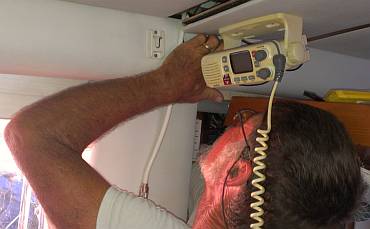 Mounting the VHF radio on the headliner by the entryway