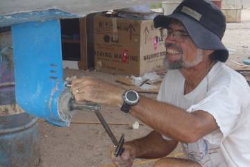 Jon opening the sail-drive to remove the lower gear cluster