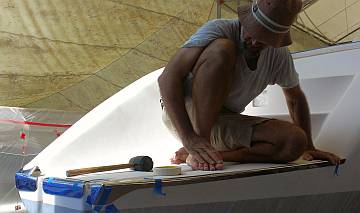 Jon checking the fit of the 3-part stainless stern protectors