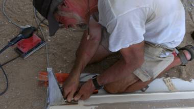 Jon working on recalcitrant bolts in the helm seat legs