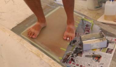 Jon testing the strength of the newly glassed-in shelf