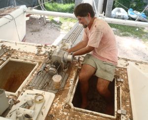 Jon wrestles the windlass loose