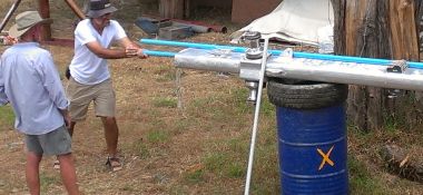 Kim & Jon testing a section of conduit in the mast