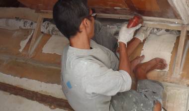 Max installing his sub-floor supports under the nav-desk