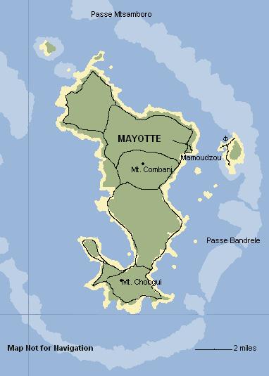 Map of Mayotte, Comoros Islands. Not for Navigation