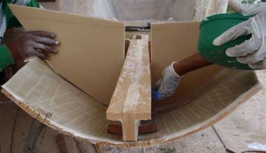 Fitting & mudding in the spine & frames on starboard extension