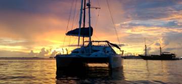 Ocelot anchored in a Sorong sunset