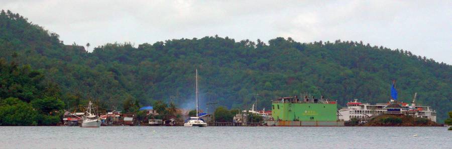 Ocelot and Tiger Balm anchored at Bulanacan - ferry dock behind green floating power station