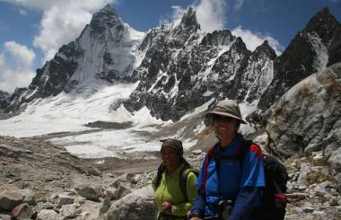 Not bad for 60! Pema & Sue, on Renjo La, 15000ft