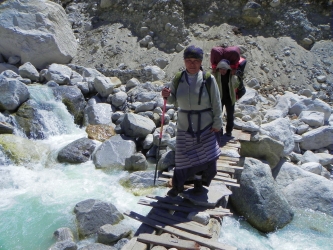 Pema on a small "emergency" bridge