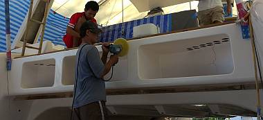 Ben and Pla sanded and polished the aft-deck most of the day