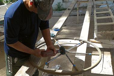 Pla polishing up our leather covered stainless steel wheel