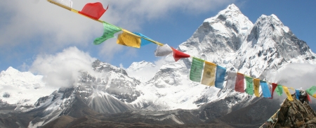 Prayer flags in front of Ama Dablam