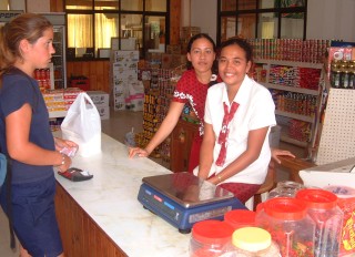 Amanda at Pua's, the biggest grocery store in Vava'u, Tonga