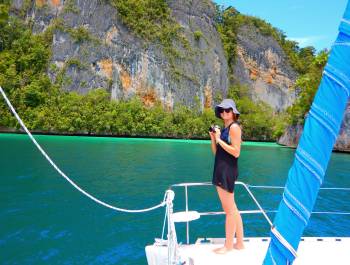 Rachel enjoying Semisarom Passage, Triton Bay