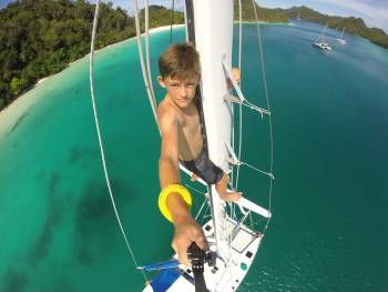 Our nephew, Rainer, loves to climb the mast!