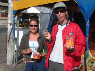 YUM! Fresh fruit salads for breakfast in Riobamba.