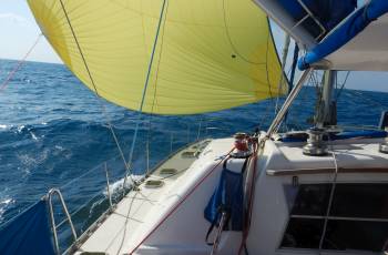 Indonesia DOES get wind!  Spinnaker to Belitung