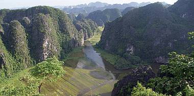 Tam Coc waterway from the top of the hills above it